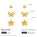 Detail showing waterproof 18K gold plated stainless steel bow and star stud earrings set - Round Bead Bowknot Star Style (NB-E1601)