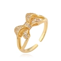 Elegant gold plated bow ring with sparkling zircons and adjustable open band design - Adjustable Open / Gold