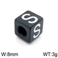 8mm black stainless steel cube bead with white letter S for DIY jewelry making - Letter S Black (KLJ1184-Z)