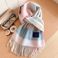 Écharpe classique 100% laine avec motif à carreaux rose bleu et blanc et franges - Standard Anglais-42# Bleu Rose à Carreaux