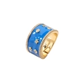 Verstellbarer vergoldeter Ring mit Stern, Mond, hellblauem Emaille und Zirkonia - Einstellbar Offen / Blau