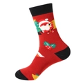 Winter thermal red Christmas sock featuring Santa Claus and knit tree patterns - Red Santa and Christmas Tree Pattern (M05)