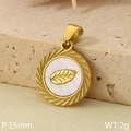 Pendentif rond en acier doré avec incrustation de nacre et motif de feuille, 15mm - Style de Feuille (KP116512-ZLA)
