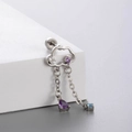 Silver cloud stud earring with lavender zircons and dangling colorful gemstone charms - Cloud Tassel Pendant Style (A97-6#)