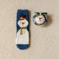 Calcetines navideños azules de forro polar coral con muñeco de nieve en bola de regalo - Talla única / Adulto Azul Muñeco de Nieve (con Bola)