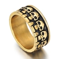 Anillo gótico de calavera para hombre en oro con relieves negros y acabado cepillado - US 8 / Dorado