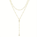 Double-layered gold satellite chain Y-necklace with bezel-set round crystal pendants - Double Layer Gold 2