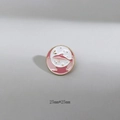 Pink dolphin enamel pin with white moon and gold stars, circular metal badge 25mm - Pink Whale