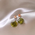 Elegant olive green and orange gemstone drop earrings with silver prong setting - Round Two-tone Spliced Silver Green Style (5# Silver Earring Post-Silver-Green)