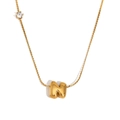 Collier minimaliste plaqué or 18K avec lettre N bulle et accent en zircon latéral - Or-Lettre N