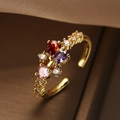 Gold plated geometric open ring with colorful zircon gemstones in red and purple - Gold (Multi-colored Stones)