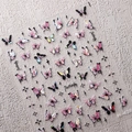 5D embossed butterfly nail stickers with pink and black patterns and star accents - Pink and Black Butterfly Style (M438)
