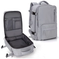 Detailed 180-degree opening of light grey travel backpack with USB port and compartments - Silver Gray