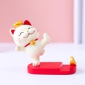 Support téléphone chat porte-bonheur blanc avec lingot d'or et socle rouge - Style Support Élévateur (8157) / Série Fille Exquise / Blanc/Rouge