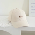 Close-up of oatmeal twill cotton baseball cap featuring brown cloud-shaped good embroidery - 51-55cm(3-8 Years) / Off White