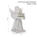 White resin angel candlestick with glass cup, vintage style decor, 18cm height - Winged Angel Candlestick / Antique White - Left