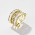 Luxury gold wide open ring with pavé rectangle zircon and pink diamond accents - Double Layer Zirconia