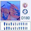 Blaue Coffin-Nägel zum Aufkleben mit 3D-Blumen und Strasssteinen 24er-Set - Royalblau Farbverlauf 3D Blume (D180)