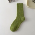 Grass green ribbed wool blend crew socks with vintage thick knit texture for women - One Size / Grass Green