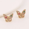Macro shot of butterfly earrings with colorful gemstones and pavé zircon settings - Rectangular Zircon Butterfly Style (Style 2)