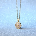 Hexagon gold necklace featuring a white shell letter R pendant for elegant women - Letter R