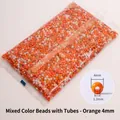 DIY mixed orange 4mm glass seed beads and gold tube beads in a transparent pouch - Orange Mixed 4mm with Bugle Beads