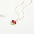 Elegant gold chain necklace with a red peach heart pendant on a white background - Red XL3335-5