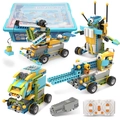 Educational building block robot kit with motor and remote control in blue storage box - CB46 Science Education Set A Remote Control Programming