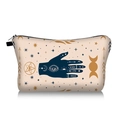 Detailed view of the mystical Evil Eye and Hamsa Hand print on a beige cosmetic bag - Beige Mystical Symbols