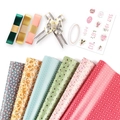 Kit de papier cadeau à fleurs avec rubans de satin et autocollants de cœur sur fond blanc - Ensemble 1 (Contient 6 papiers cadeaux et accessoires)