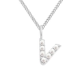 Elegant silver stainless steel chain necklace featuring a pearl-inlaid letter V pendant - Letter V / Steel Color