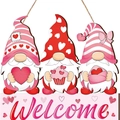 Valentine wooden welcome sign with cute pink and red heart gnomes hanging decor - Style F Welcome Gnomes