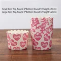 Pink heart pattern muffin paper cups with Love and Kiss print in two sizes, 50 pieces set - Pink Heart