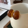 Detailed view of resin geometric earrings with gold-plated metal borders on a ceramic cup - Gold Brown-Semicircle (20#)