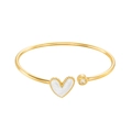 Golden open heart bangle for women with sparkling crystal stone and beaded edge details - White