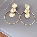 Exaggerated gold earrings with layered organic shapes and round ring with clear zircon - Irregular Triple Stacked Large Hoop Drop Earrings / Gold