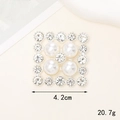 Silver square brooch with four large pearls and rhinestone border details, 4.2cm size - D1740 Square Rhinestone Pearl