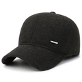 Dark grey wool baseball cap for men with warm ear protection and fashion metal plate - Adjustable / Gray