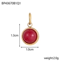 Oval gold stainless steel pendant featuring a red natural stone and rope border design - Red/Gold