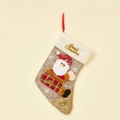 Calza di Natale in lino con Babbo Natale 3D e ricamo dorato con scritta Merry Christmas - Babbo Natale