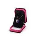 Pink octagonal velvet jewelry box with blue clover pendant necklace and gold chain - Large Pendant Box / Rose With Black Interior