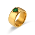 Gold plated stainless steel chunky ring with a green heart-shaped zircon gemstone - US 6 / Minimalist Wide Heart Ring - Gold Green