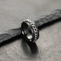 Matte black stainless steel spinner ring with silver chain inlay for men and women - Black-Silver Chain