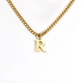 18K gold-plated stainless steel necklace featuring a polished letter R pendant - Letter R / Gold