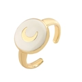 Hiphop vergoldeter offener Ring mit weißem Emaille-Anhänger und goldenem Mondsichel-Motiv - Einstellbar Offen / Mond Weiß