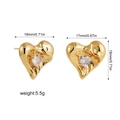 Detailed view of 18K gold heart earrings with zircon inlay and size measurements - Melted Heart-Gold