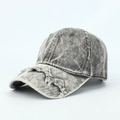 Distressed grey washed denim baseball cap with vintage frayed edges and torn details - Adjustable / Dark Gray