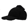 Gorra de béisbol de lana de cordero negra para mujer con orejeras cálidas para el invierno - Ajustable / Negro