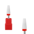 White ceramic nail drill bit with red base and bullet shape for electric manicure tools - HF-61 Ceramic Nail Drill Bit