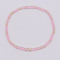 Pulsera de la amistad artesanal con cuentas rectangulares rosas y toques dorados - Cuentas de Columna Rosa Brillante Oro
